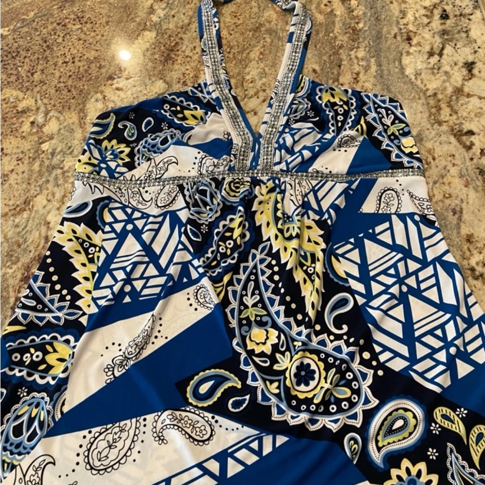 Inc international concepts blue halter blouse women's size xl